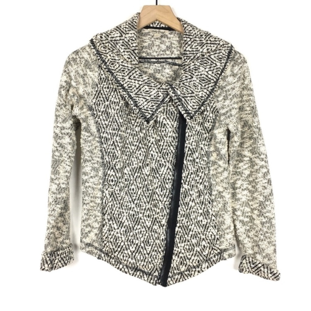 LUCKY BRAND Moto Sweater Jacket Asymmetrical Zip Boucle Tweed Southwestern Small